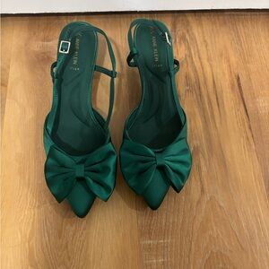Anne Klein Elegant Green Satin Bow Heels